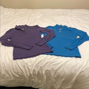 2 Smartwool Women's 1/4 Zip Pullover Tops Blue & Purple Midweight Size Med EUC